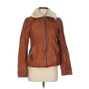 Banana Republic Boa Leather Jacket Brown Women Sterling Collar Aviator M